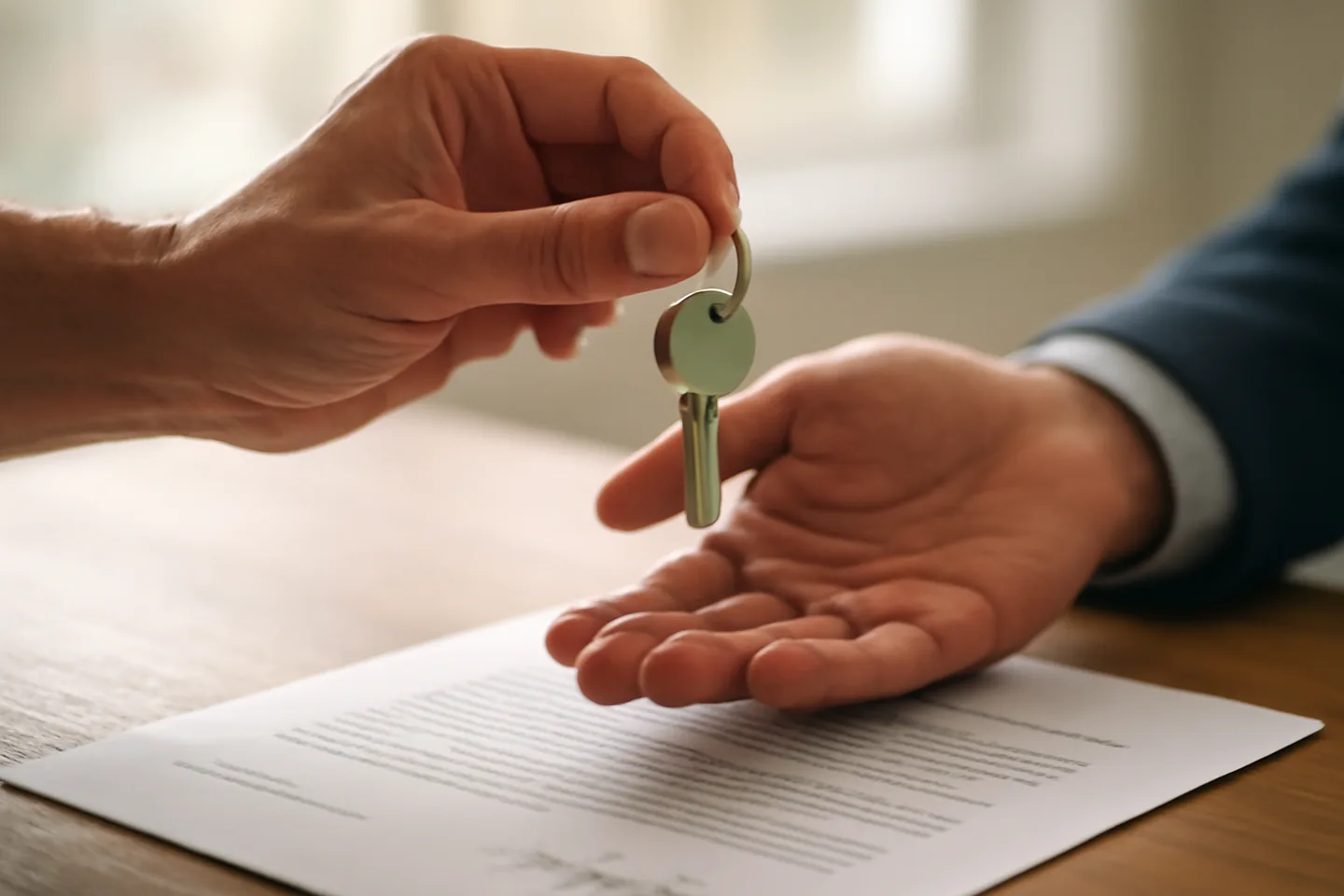 Exchanging keys over a signed property deed at closing