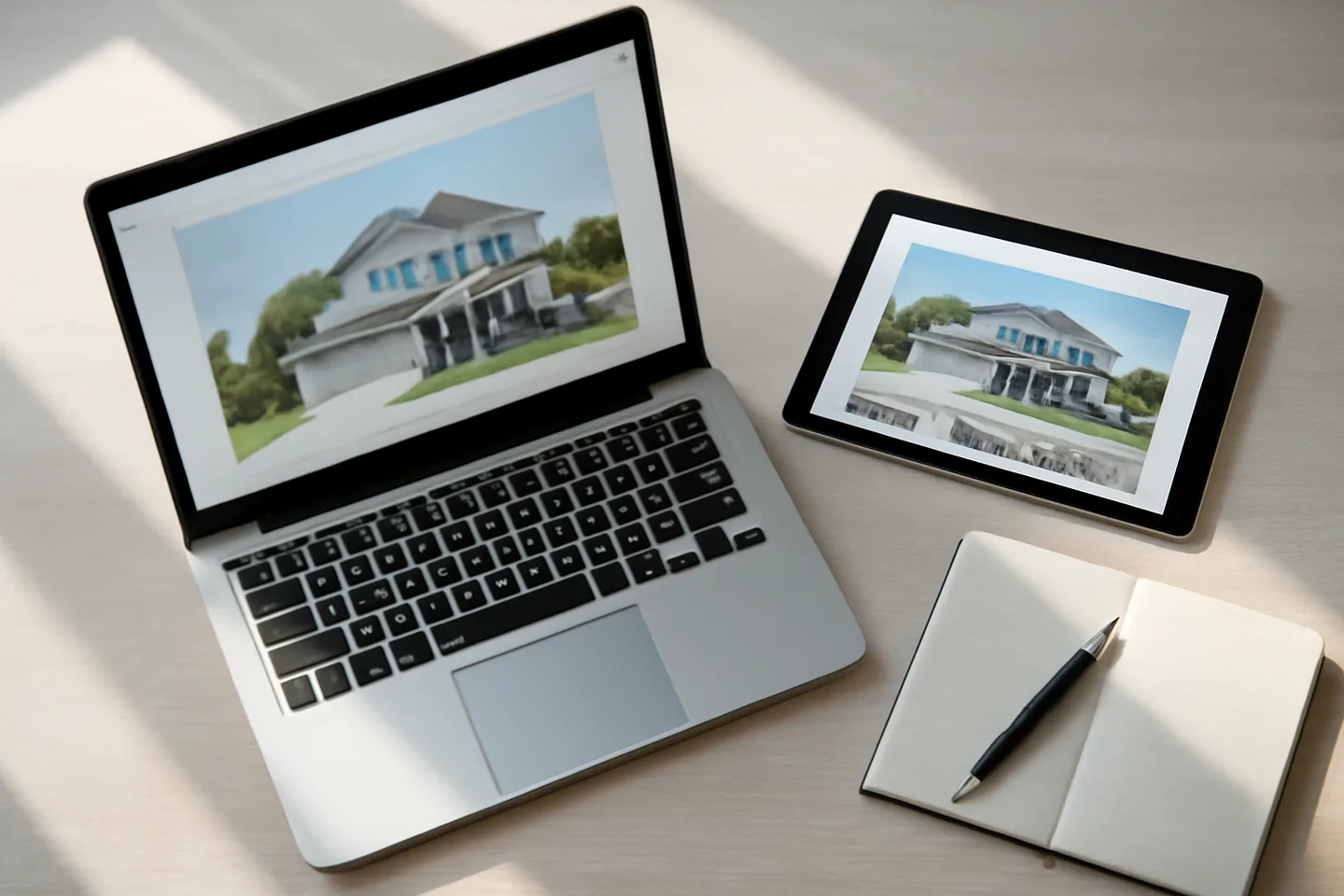Laptop and tablet showing online property listing website