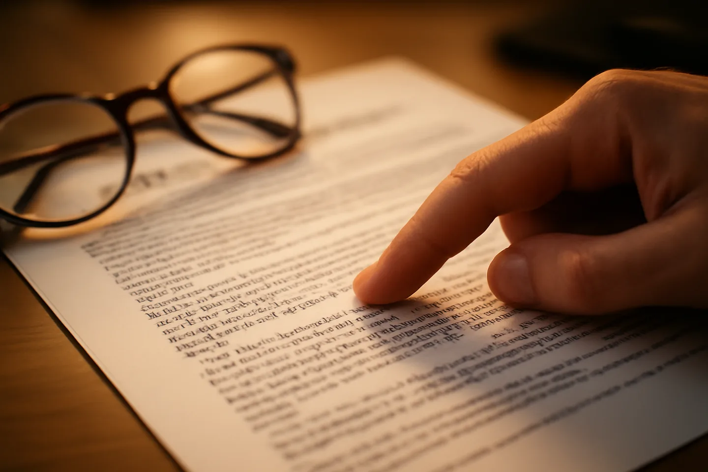 Hand pointing to a clause on a real estate contract