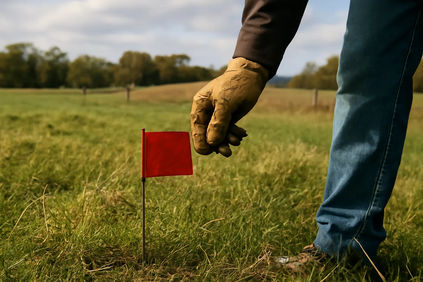 Placing a property boundary marker on a vacant land parcel