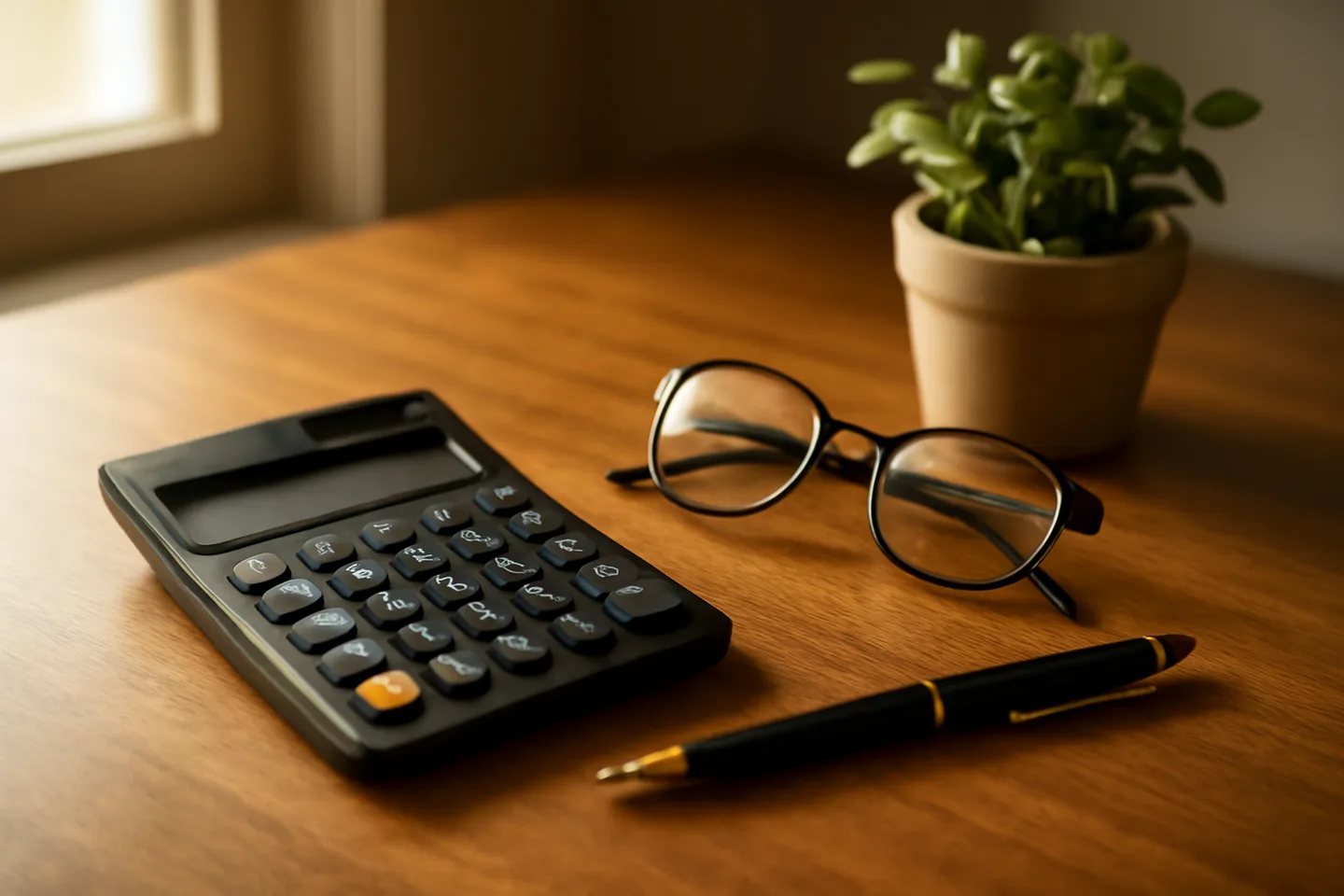 Calculator and property tax forms on a desk for selling land