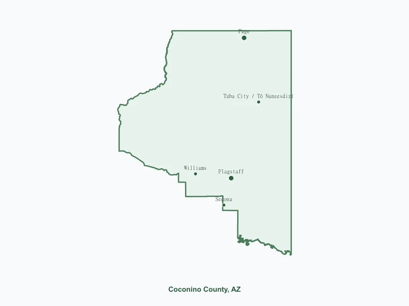 Map of Coconino County, AZ showing major cities