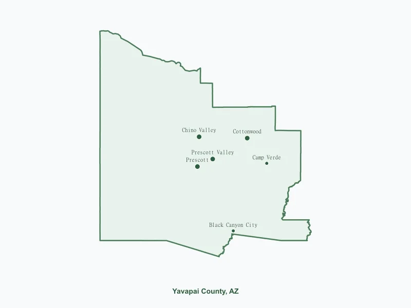 Map of Yavapai County, AZ showing major cities